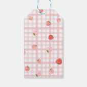 Berry First Strawberry Pink Gingham 1e verjaardag Cadeaulabel (Achterkant)