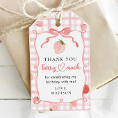 Berry First Strawberry Pink Gingham 1e verjaardag Cadeaulabel