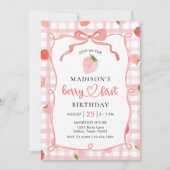 Berry First Strawberry Pink Gingham 1e verjaardag Kaart (Voorkant)