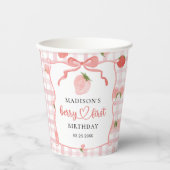 Berry First Strawberry Pink Gingham 1e verjaardag Papieren Bekers (Voorkant)