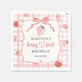 Berry First Strawberry Pink Gingham 1e verjaardag Servet (Voorkant)