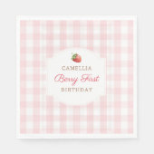 Berry First Strawberry Pink Gingham Birthday Party Servet (Voorkant)