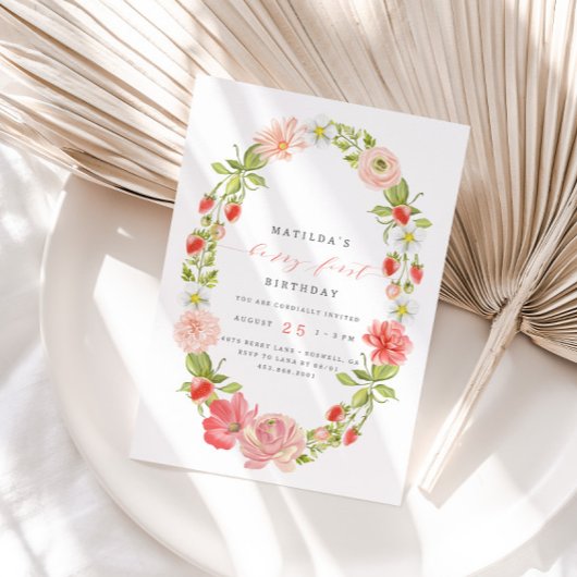 Berry First Strawberry Summer 1st Birthday | Kaart