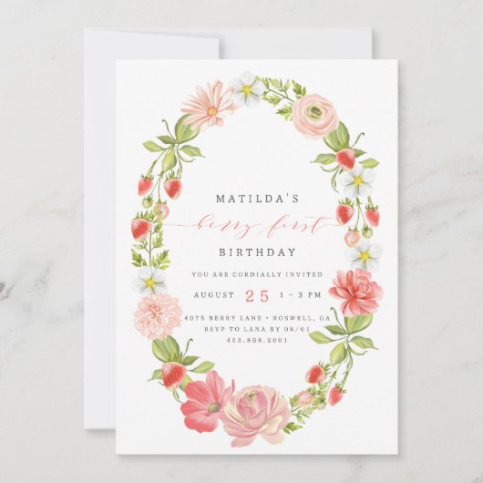 Berry First Strawberry Summer 1st Birthday | Kaart (Voorkant)