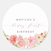 Berry First Strawberry Summer 1st Birthday | Ronde Sticker (Voorkant)