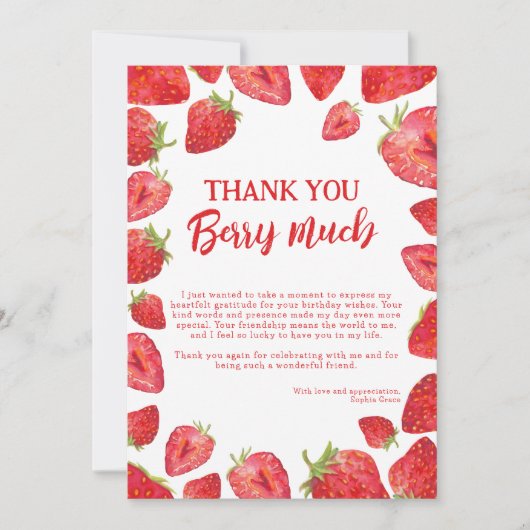 Berry First Strawberry Summer Birthday Bedankkaart (Voorkant)