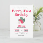 Berry First Strawberry Theme Meisjes 1e Feest Kaart (Staand voorkant)