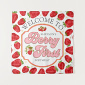 Berry First Strawberry Welkom Verjaardagsbanner Wandkleed (Voorkant)