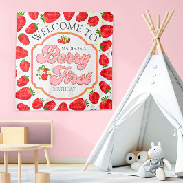 Berry First Strawberry Welkom Verjaardagsbanner Wandkleed