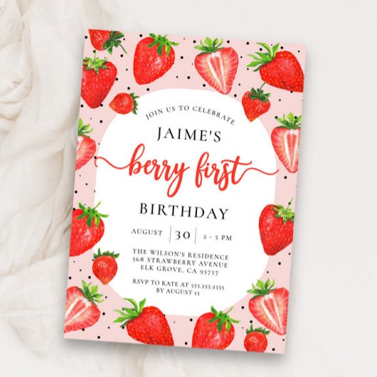 Berry First Strawberry | Zomer 1e verjaardag Kaart