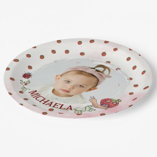 Berry First Strawebery Custom Photo Papieren Bordje (Gekanteld)