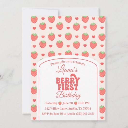 Berry First | Verjaardagsfeestje van het aardbeim Kaart (Voorkant)