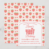 Berry First | Verjaardagsfeestje van het aardbeim Kaart (Voorkant / Achterkant)