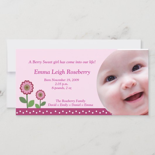 Berry Flower Garden 8x4 Foto Aankondiging Geboorte (Voorkant)
