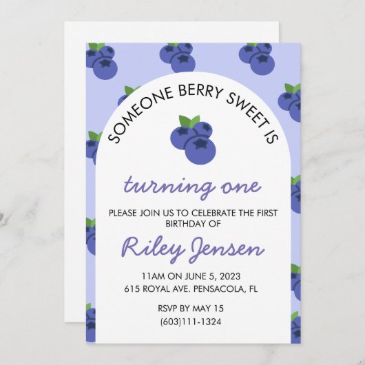 Berry Fruit First Birthday Party Invitation Kaart (Voorkant / Achterkant)