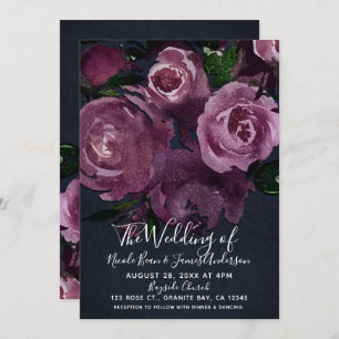 Berry Fuchsia Rozen donkere Floral Glam Wedding Kaart