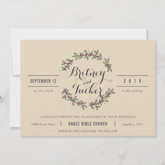 Berry Green Laurel Vintage Wedding Uitnodiging (Voorkant)