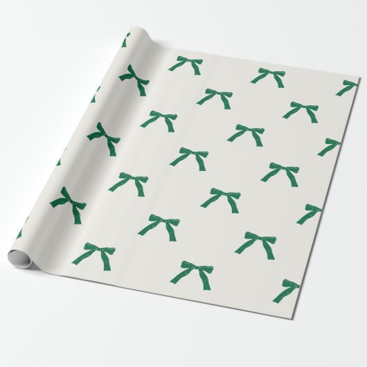 Berry Green Ribbon Bows op Crème Kerstvakantie Cadeaupapier (Uitgerold)