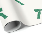 Berry Green Ribbon Bows op Crème Kerstvakantie Cadeaupapier (Rol Hoek)