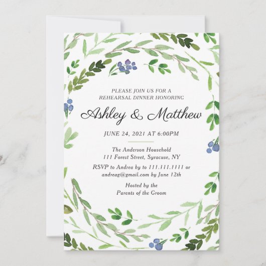 Berry Greenery Rehearsal Dinner Invitation Kaart (Voorkant)