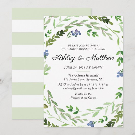 Berry Greenery Rehearsal Dinner Invitation Kaart (Voorkant / Achterkant)