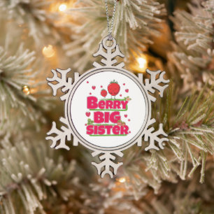 Berry grote zus - Schattigee aardbei woordspeling Tin Sneeuwvlok Ornament
