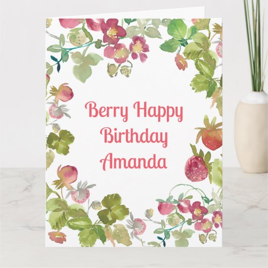 Berry Happy Strawberry Birthday Kaart (Voorkant)