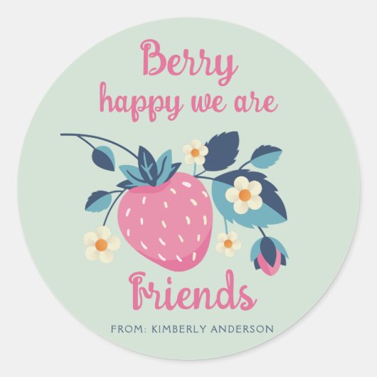 Berry Happy Strawberry Ronde Sticker (Voorkant)