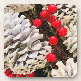 Berry, heldere en witte dennenkegels bier onderzetter