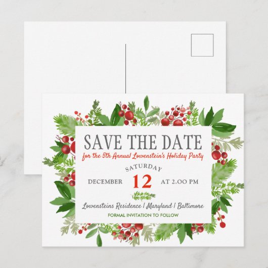 Berry Holly kerstfeestdag, behalve de datum Aankondigingskaart (Voorkant / Achterkant)