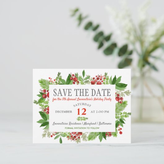 Berry Holly kerstfeestdag, behalve de datum Aankondigingskaart (Staand voorkant)