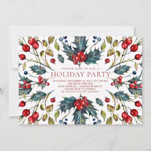  Berry Holly Vakantie Uitnodiging (Voorkant)