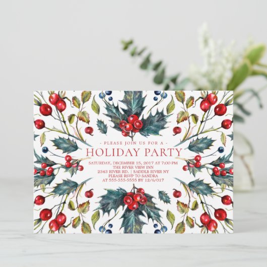  Berry Holly Vakantie Uitnodiging (Staand voorkant)