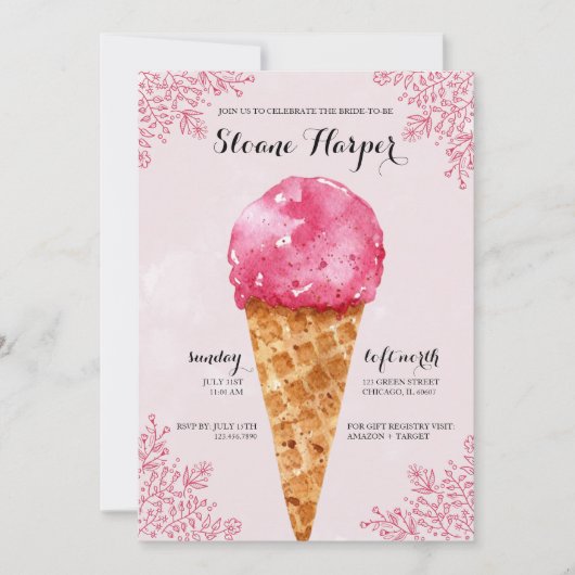 Berry Ice Cream Social Bridal Shower-uitnodiging Kaart (Voorkant)