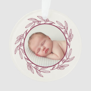 Berry Imprint Photo Holiday   Plum Ornament