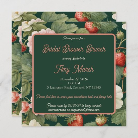 Berry in Love: Aardbei bruids douche uitnodiging (Voorkant / Achterkant)