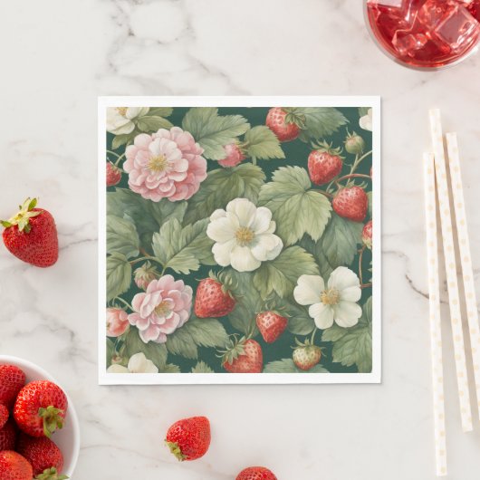 'Berry in Love' Aardbei en Bloemen Servet (Insitu)
