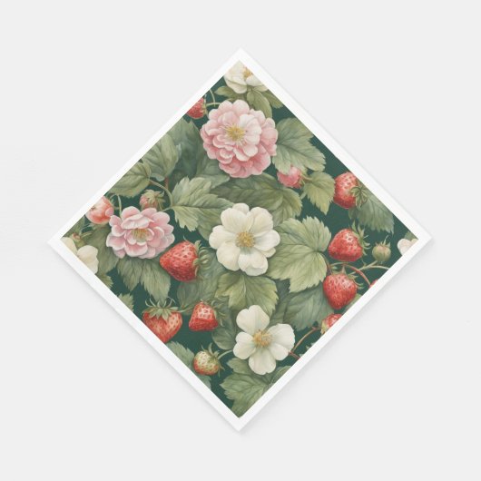 'Berry in Love' Aardbei en Bloemen Servet (Hoek)