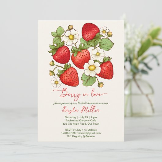 Berry in love aardbei vrijgezellenfeest kaart (Staand voorkant)