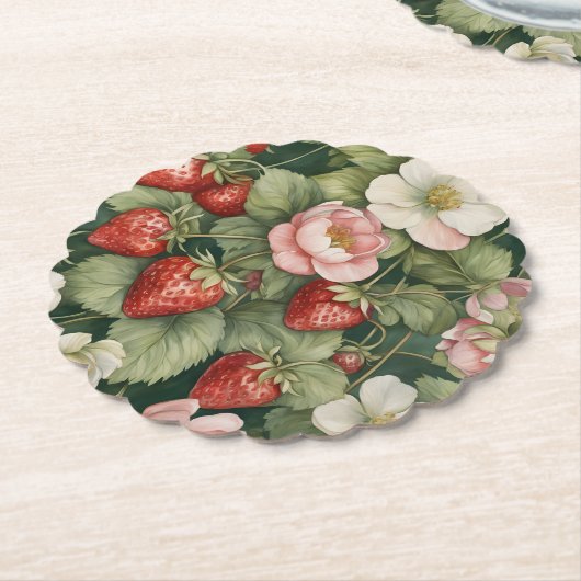 "Berry in Love" Bloemen en Aardbei Kartonnen Onderzetters (Gekanteld)