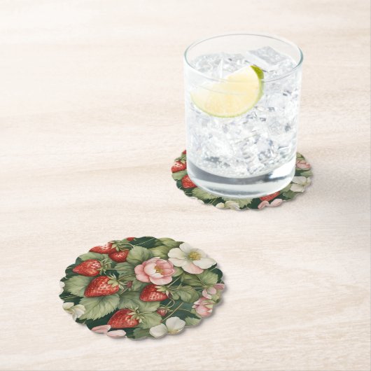 "Berry in Love" Bloemen en Aardbei Kartonnen Onderzetters (Insitu)