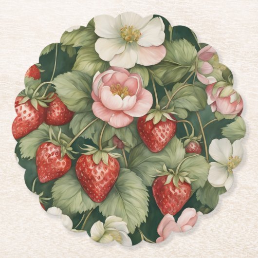 "Berry in Love" Bloemen en Aardbei Kartonnen Onderzetters (Voorkant)