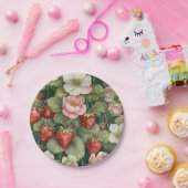 "Berry in Love" Bloemen en Aardbei Papieren Bordje (Feest)