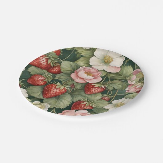 "Berry in Love" Bloemen en Aardbei Papieren Bordje (Gekanteld)