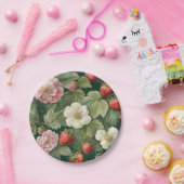 "Berry in Love" Bloemen en Aardbei Papieren Bordje (Feest)