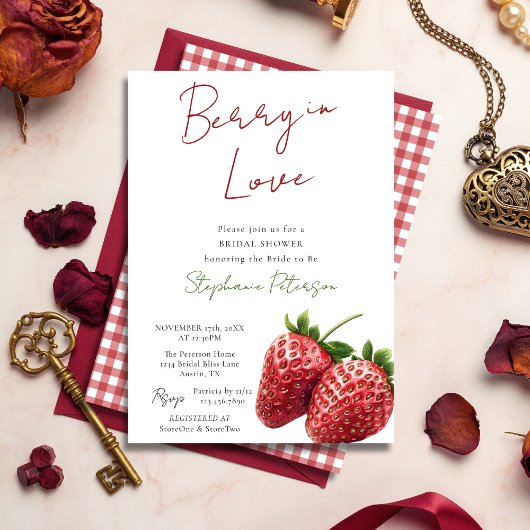 Berry In Love Bridal Shower Invitation Template Kaart