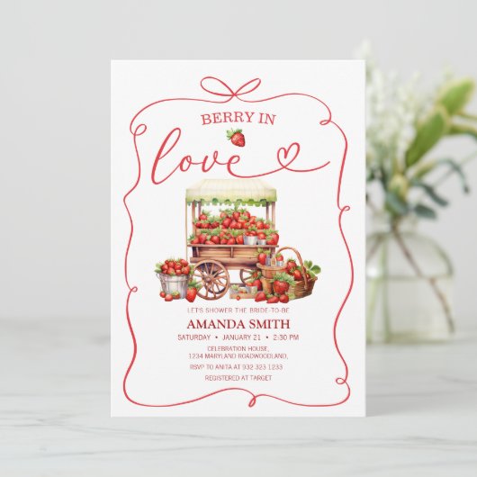 Berry in Love Coquette Bruids Douche Uitnodiging (Staand voorkant)