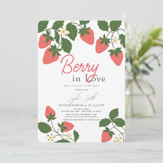 Berry in Love Floral Strawberry Vrijgezellenfeest Kaart (Staand voorkant)