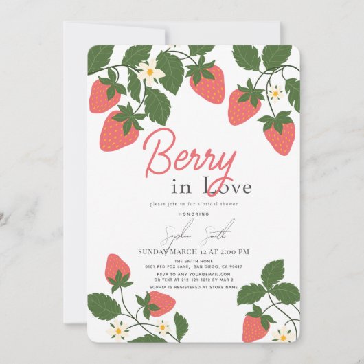 Berry in Love Floral Strawberry Vrijgezellenfeest Kaart (Voorkant)