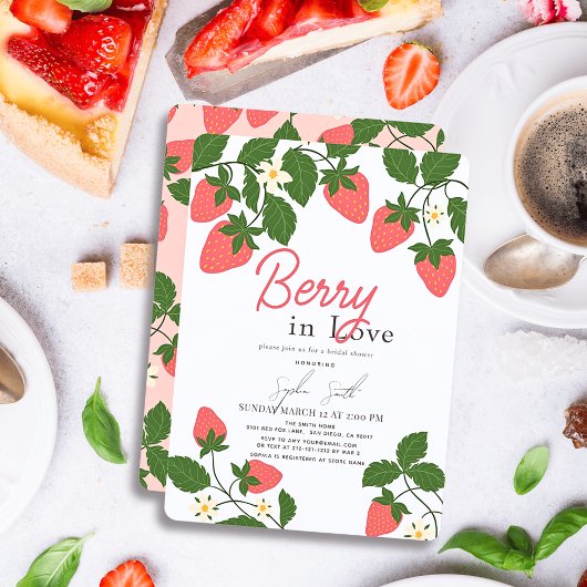Berry in Love Floral Strawberry Vrijgezellenfeest Kaart